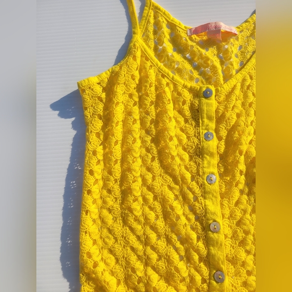 Rebellious One Bright Yellow Crochet Women's Scoop Neck Top, Sz. SM - Picture 2 of 5